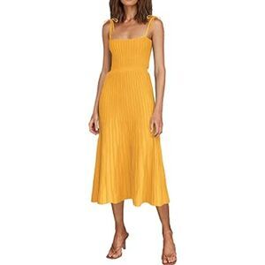 Artfree Yellow Maxi Length Ribbed Knit Dress Square Neck Spaghettis Straps Y2K